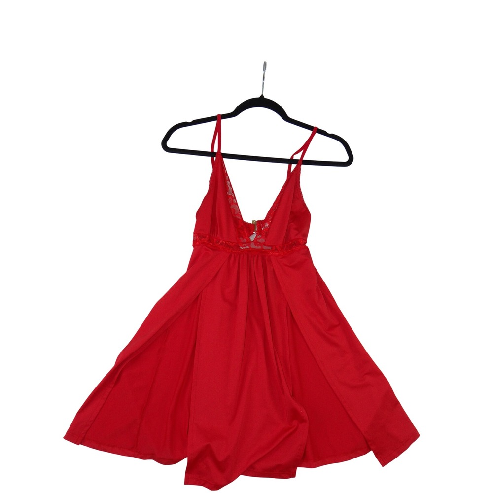 Mapale Womens Red Lace Trim Babydoll Chemise Nightgown S/M Adjustable Straps